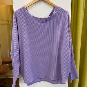 Lavender Purple Dolman Sleeve Ribbed Knit Sweater